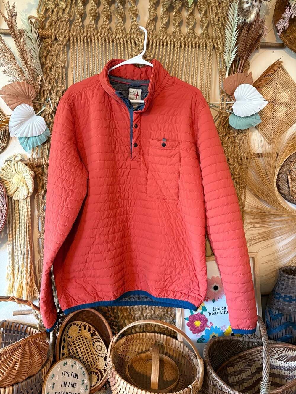 Relwen  Quilted half zip/snap Jacket Orange Large